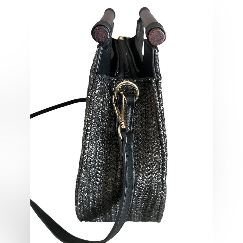 Handbag Republic Black Vegan Woven  Crossbody Removeable Strap Wood  Handles - Picture 5 of 9